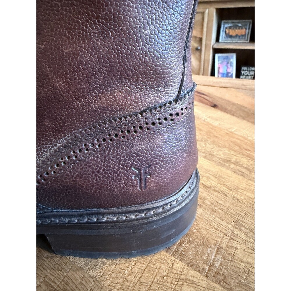 Frye James Lug Wingtip Boots Mens 11D Brown Pebbled Leather Lace Up - Picture 7 of 11
